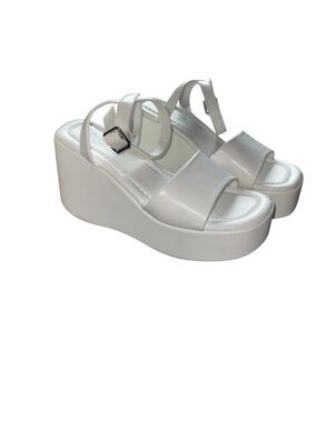 Call It Spring Platform Wedge Sandals with Adjustable Ankle Strap in White